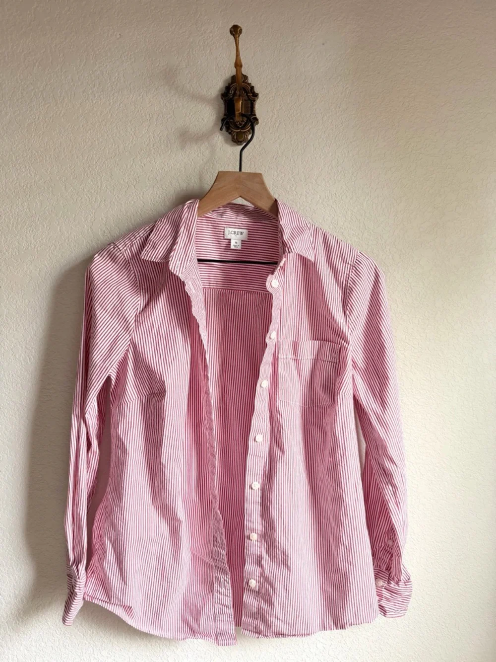 J. Crew Red & White Striped Button-Down Shirt